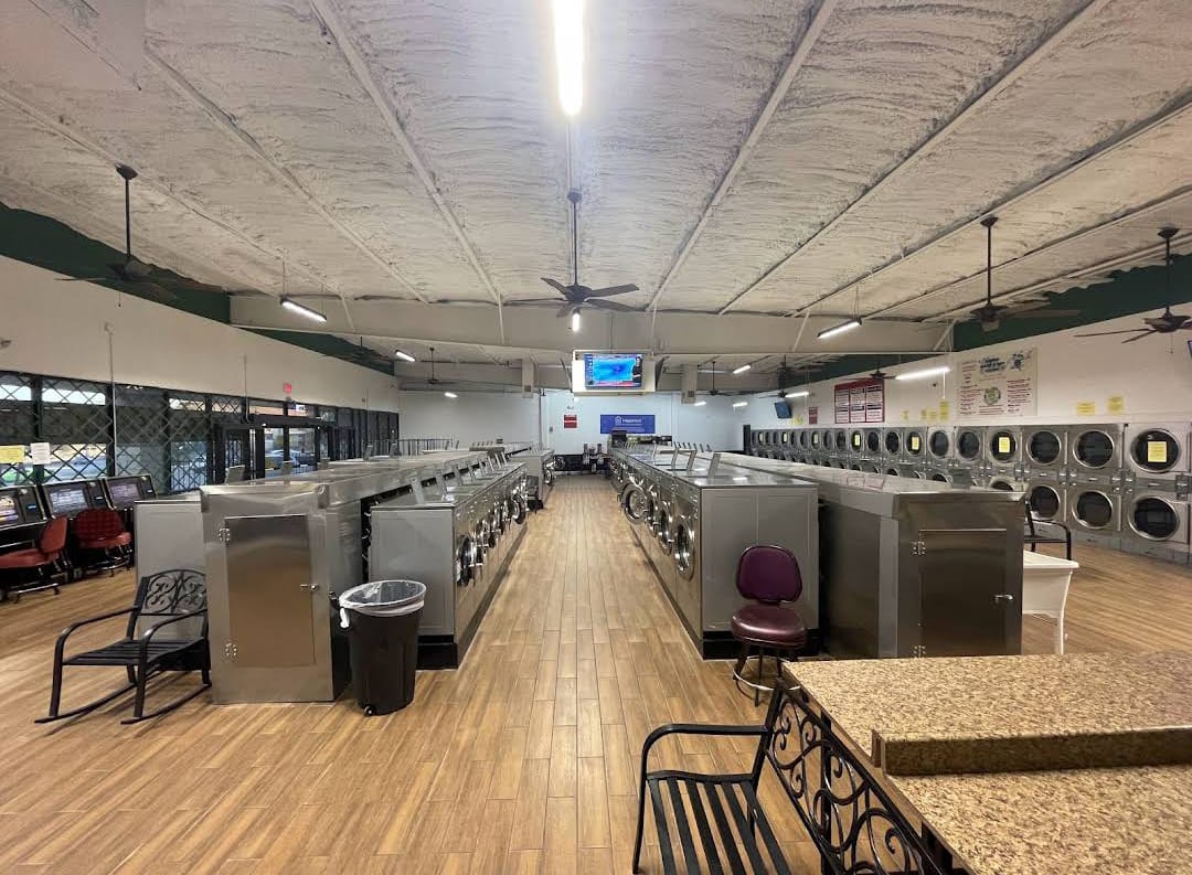Bright laundromat interior